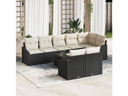 Set pohovek s polštářem 9 pcs Černá polyratan