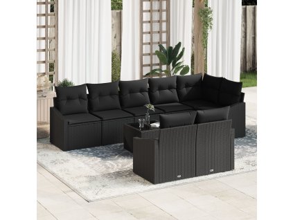 Set pohovek s polštářem 9 pcs Černá polyratan