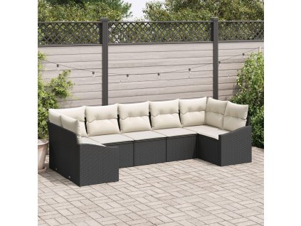 Set pohovek s polštářem 7 pcs Černá polyratan