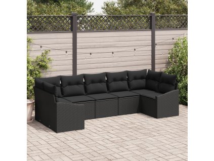 Set pohovek s polštářem 7 pcs Černá polyratan