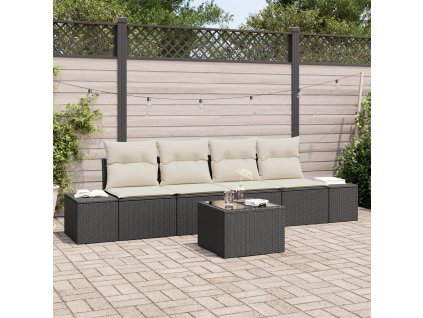 Set pohovek s polštářem 5 pcs Černá a krémová polyratan