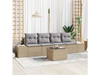 Set pohovek s polštářem 5 pcs Béžová a Světle šedá polyratan