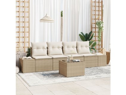 Set pohovek s polštářem 5 pcs Béžová a krémová polyratan