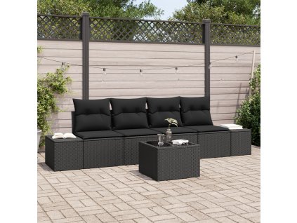 Set pohovek s polštářem s polštářem 5 pcs Černá polyratan