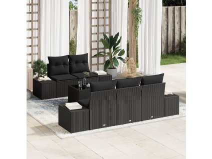 Sada zahradních pohovek s polštářem 6 pcs Černá polyratan