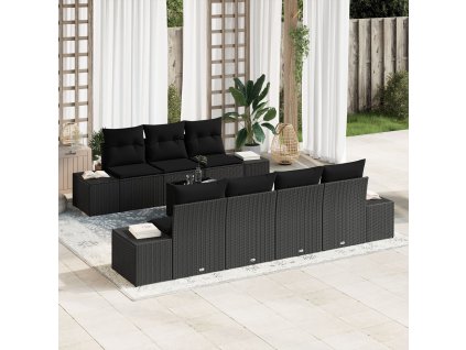 Sada zahradních pohovek s polštářem 8 pcs Černá polyratan