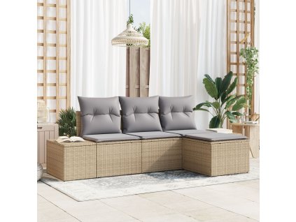 Sada zahradních pohovek 4 pcs Béžová Poly ratan