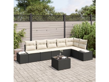 Sada zahradních pohovek 7 pcs Černá a krémová polyratan