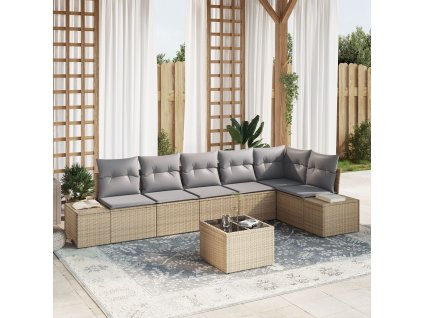 Sada zahradních pohovek 7 pcs Beige a šedá polyratan