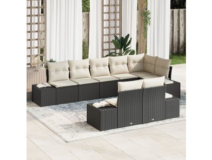 Sada zahradních pohovek 8 pcs Černá a krémová polyratan