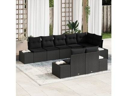 Sada zahradních pohovek s polštářem 8 pcs Černá Poly ratan