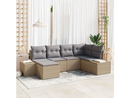 Sada zahradních pohovek 6 pcs Beige a šedá polyratan