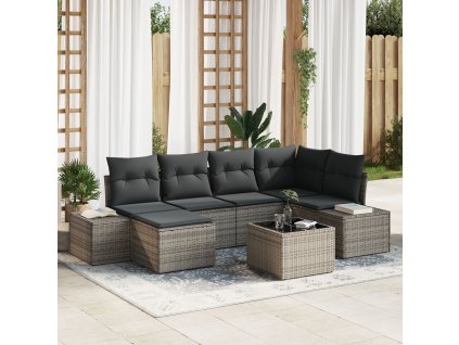 Sada zahradních pohovek s polštářem 7 pcs Šedá polyratan