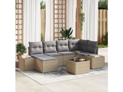 Sada zahradních pohovek 7 pcs Beige a šedá polyratan