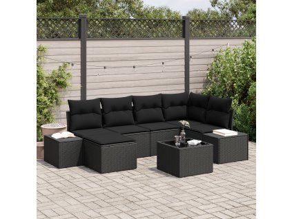 Sada zahradních pohovek s polštářem 7 pcs Černá polyratan