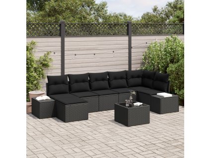 Sada zahradních pohovek s polštářem 8 pcs Černá polyratan