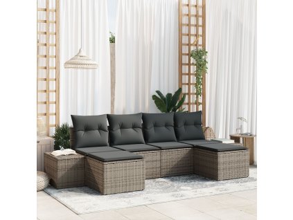 Sada zahradních pohovek s polštářem 6 pcs Šedá polyratan