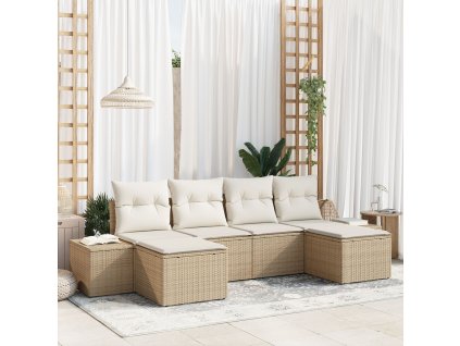 Sada zahradních pohovek s polštářem 6 pcs Béžová polyratan