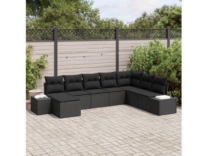 Sada zahradních pohovek s polštářem 8 pcs Černá polyratan