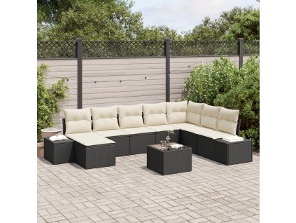 Sada zahradních pohovek s polštářem 9 pcs Černá polyratan