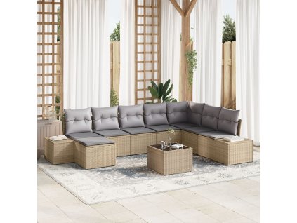 Sada zahradních pohovek s polštářem 9 pcs Béžová polyratan