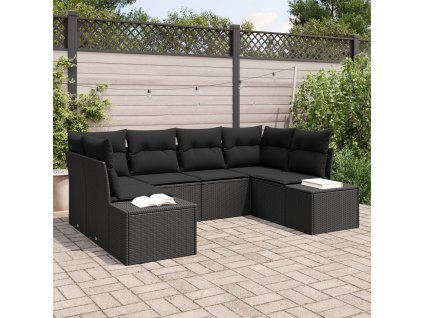 Sada zahradních pohovek s polštářem 6 pcs Černá polyratan