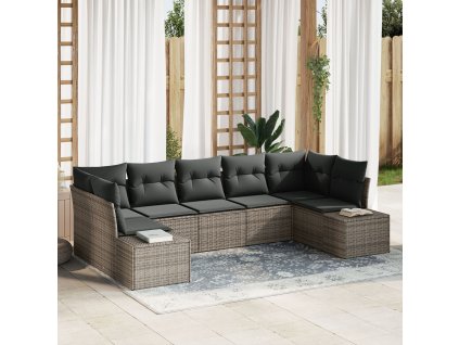 Sada zahradních pohovek s polštářem 7 pcs Šedá polyratan