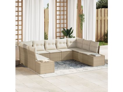 Sada zahradních pohovek s polštářem 9 pcs Béžová polyratan