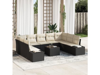 Sada zahradních pohovek s polštářem 10 pcs Černá polyratan