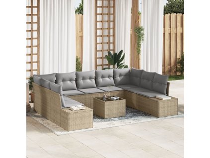 Sada zahradních pohovek s polštářem 10 pcs Béžová polyratan