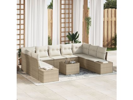 Sada zahradních pohovek s polštářem 10 pcs Béžová polyratan