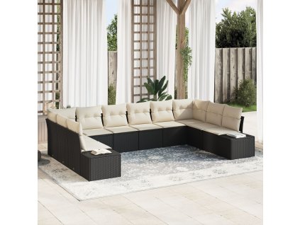 Sada zahradních pohovek s polštářem 10 pcs Černá polyratan