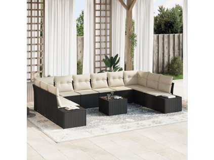 Sada zahradních pohovek s polštářem 11 pcs Černá polyratan