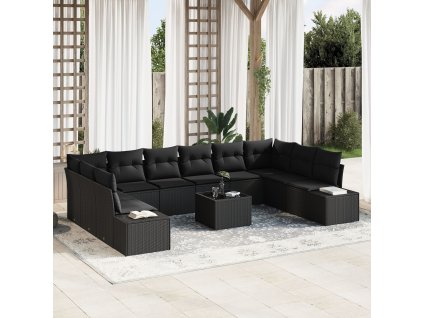 Sada zahradních pohovek s polštářem 11 pcs Černá polyratan