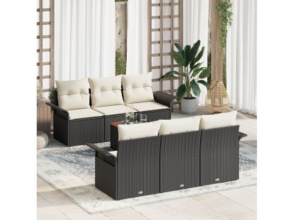 Sada zahradních pohovek 7 pcs Černá Poly ratan