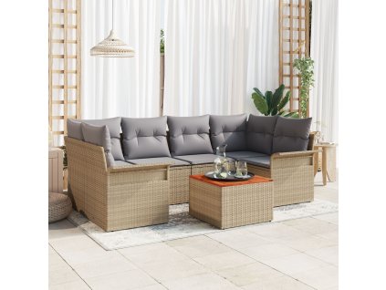 Sada zahradních pohovek 7 pcs Béžová Poly ratan