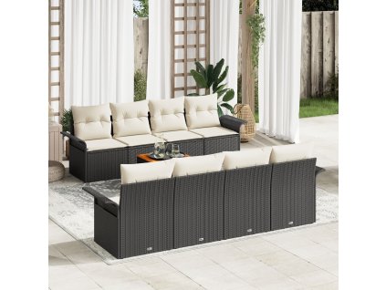 Sada zahradních pohovek 9 pcs Černá Poly ratan