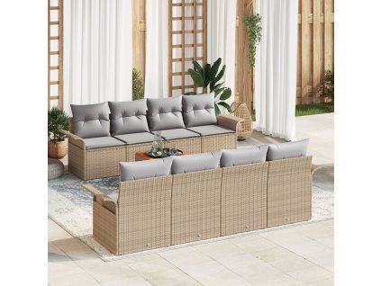 Sada zahradních pohovek 9 pcs Béžová Poly ratan