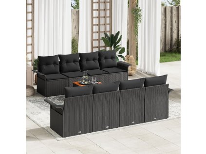 Sada zahradních pohovek 9 pcs Černá Poly ratan