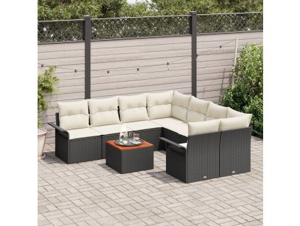 Sada zahradních pohovek 9 pcs Černá Poly ratan