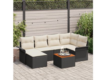 Sada zahradních pohovek 7 pcs Černá Poly ratan