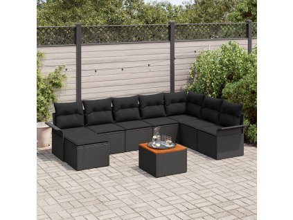 Sada zahradních pohovek 9 pcs Černá Poly ratan