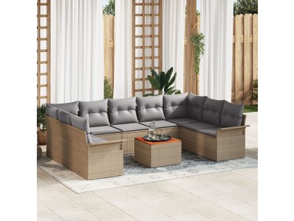 Sada zahradních pohovek 10 pcs Béžová Poly ratan