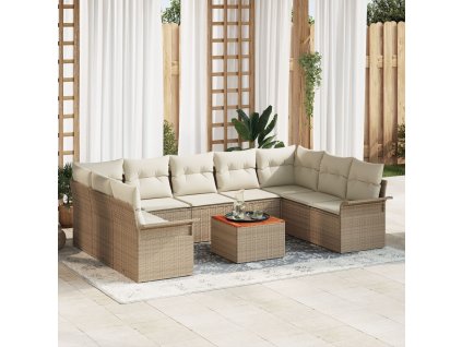 Sada zahradních pohovek 10 pcs Béžová Poly ratan