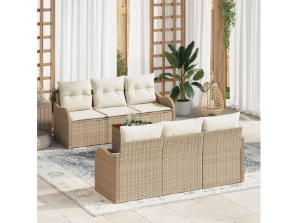Sada zahradních pohovek 7 pcs Béžová Poly ratan