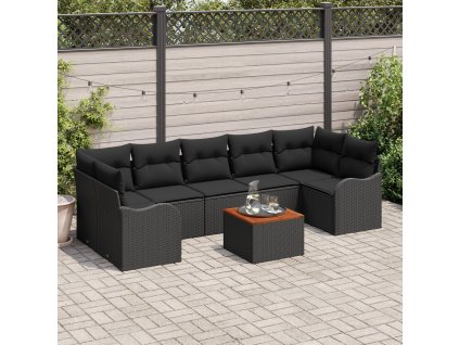 Sada zahradních pohovek 8 pcs Černá Poly ratan