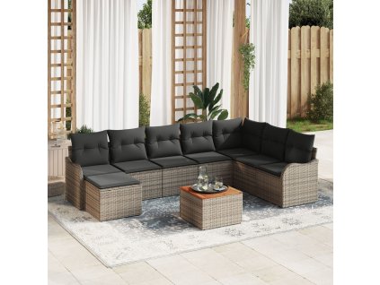 Sada zahradních pohovek 9 pcs Šedá Poly ratan