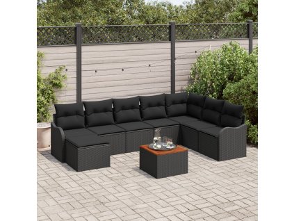 Sada zahradních pohovek 9 pcs Černá Poly ratan