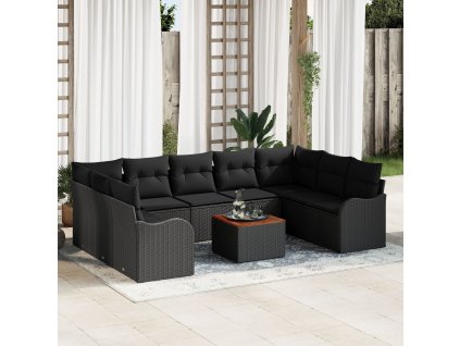 Sada zahradních pohovek 10 pcs Černá Poly ratan