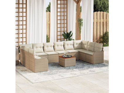 Sada zahradních pohovek 11 pcs Béžová Poly ratan